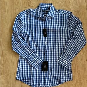 Hugo Boss Men's Blue and White Plaid Shirt